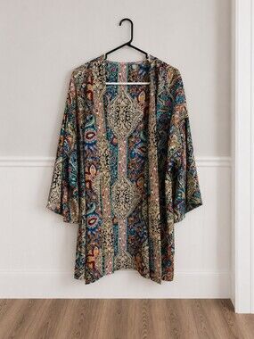Shein Colorful Open Front Paisley Kimono